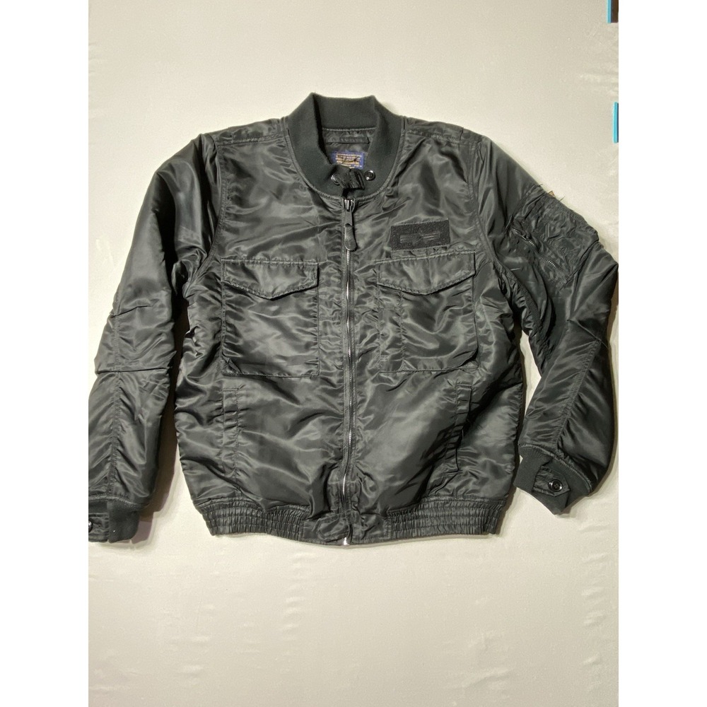Alpha Industries Military Flight Bomber Jacket Mens L Black Utility USAF
